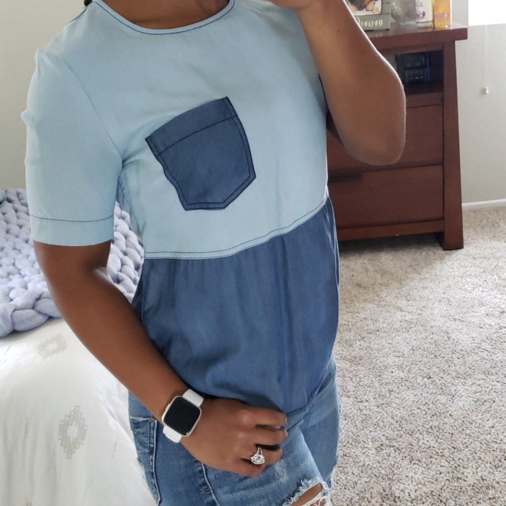 Dolce Vita Two Toned Blue Chambray Top